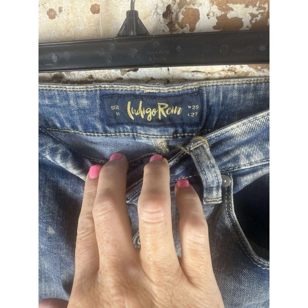 Indigo Rein Curvy High Rise Skinny Ankle Jeans Juniors' Acid Wash 5 Pockets - Picture 3 of 3